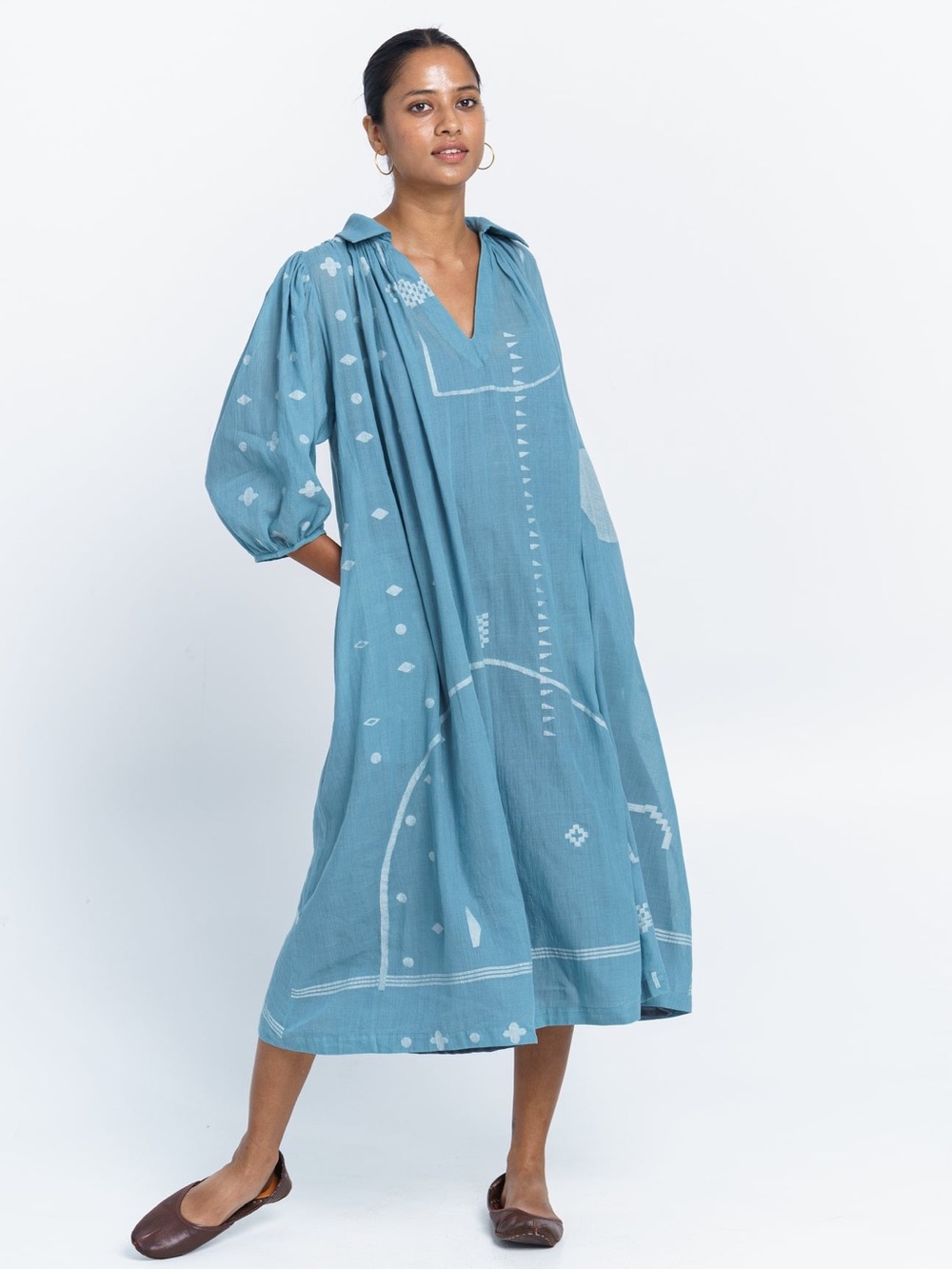 World of Crow NWT Women’s Size XL Handwoven Blue Cotton Relaxed Fit Midi Dress